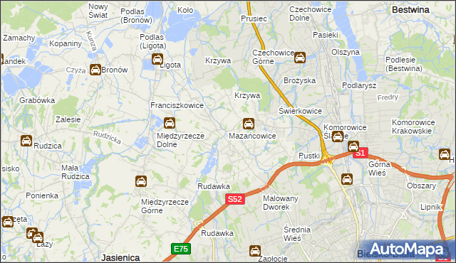 mapa Mazańcowice, Mazańcowice na mapie Targeo