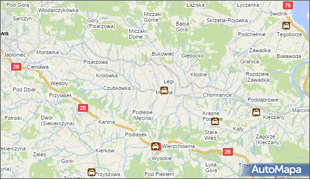 mapa Męcina, Męcina na mapie Targeo