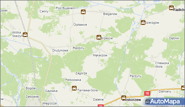 mapa Mękarzów, Mękarzów na mapie Targeo