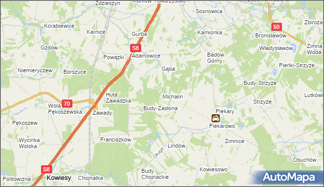 mapa Michalin gmina Mszczonów, Michalin gmina Mszczonów na mapie Targeo
