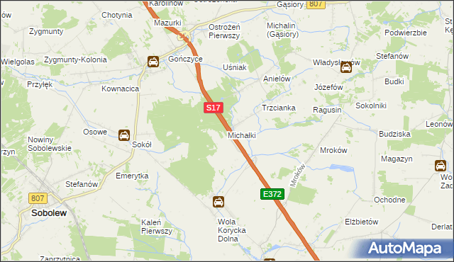 mapa Michałki gmina Sobolew, Michałki gmina Sobolew na mapie Targeo