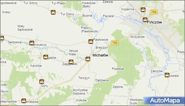 mapa Michałów powiat pińczowski, Michałów powiat pińczowski na mapie Targeo