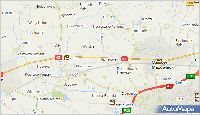 mapa Michałówek gmina Ożarów Mazowiecki, Michałówek gmina Ożarów Mazowiecki na mapie Targeo
