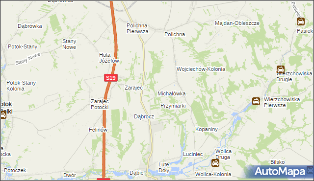 mapa Michałówka gmina Modliborzyce, Michałówka gmina Modliborzyce na mapie Targeo