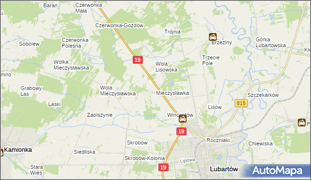 mapa Mieczysławka gmina Lubartów, Mieczysławka gmina Lubartów na mapie Targeo