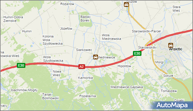 mapa Miedniewice gmina Wiskitki, Miedniewice gmina Wiskitki na mapie Targeo