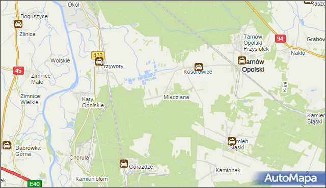 mapa Miedziana gmina Tarnów Opolski, Miedziana gmina Tarnów Opolski na mapie Targeo