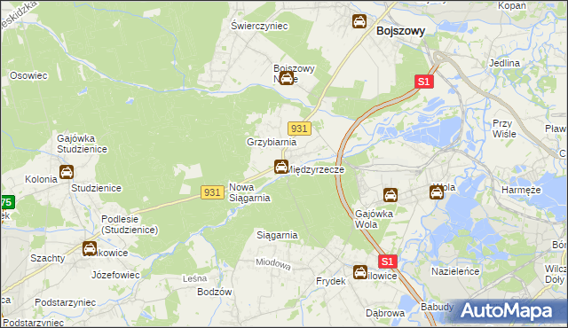 mapa Międzyrzecze gmina Bojszowy, Międzyrzecze gmina Bojszowy na mapie Targeo