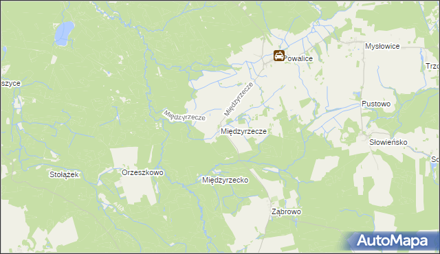 mapa Międzyrzecze gmina Sławoborze, Międzyrzecze gmina Sławoborze na mapie Targeo