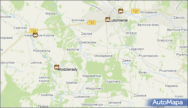 mapa Mikołajewice gmina Lutomiersk, Mikołajewice gmina Lutomiersk na mapie Targeo