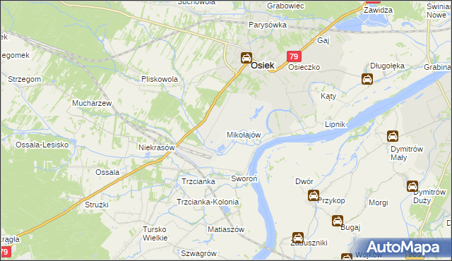 mapa Mikołajów gmina Osiek, Mikołajów gmina Osiek na mapie Targeo