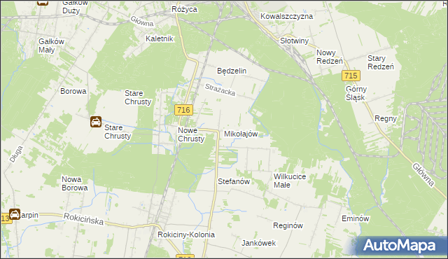 mapa Mikołajów gmina Rokiciny, Mikołajów gmina Rokiciny na mapie Targeo