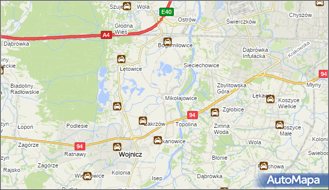 mapa Mikołajowice gmina Wierzchosławice, Mikołajowice gmina Wierzchosławice na mapie Targeo