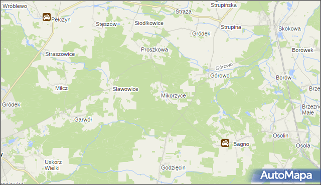 mapa Mikorzyce gmina Wołów, Mikorzyce gmina Wołów na mapie Targeo