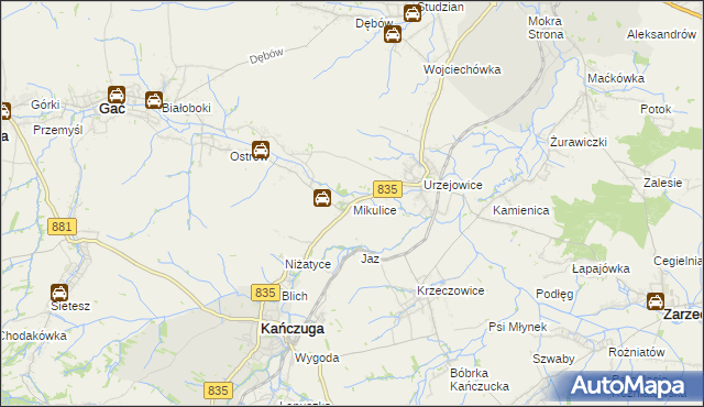 mapa Mikulice gmina Gać, Mikulice gmina Gać na mapie Targeo