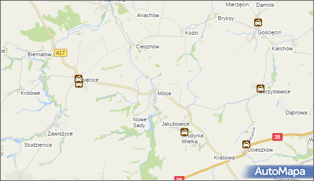 mapa Milice gmina Pawłowiczki, Milice gmina Pawłowiczki na mapie Targeo