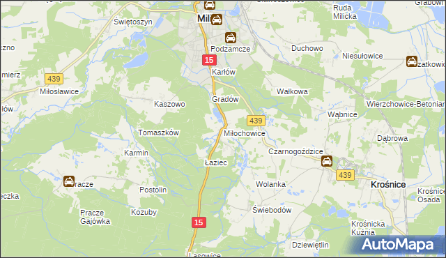 mapa Miłochowice, Miłochowice na mapie Targeo