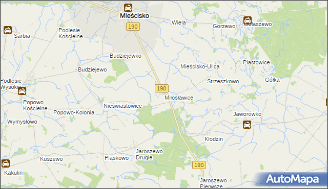 mapa Miłosławice gmina Mieścisko, Miłosławice gmina Mieścisko na mapie Targeo