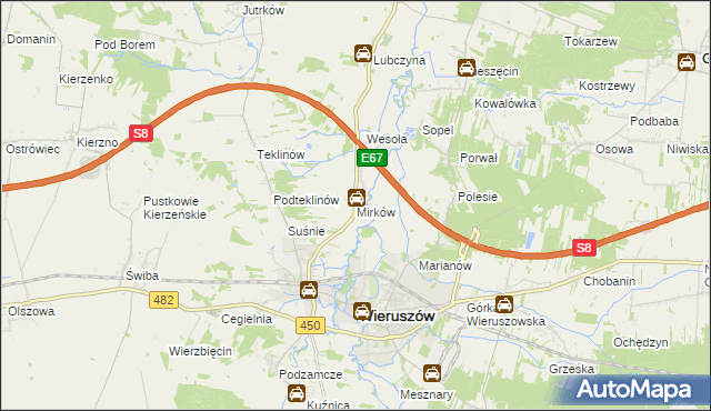 mapa Mirków gmina Wieruszów, Mirków gmina Wieruszów na mapie Targeo