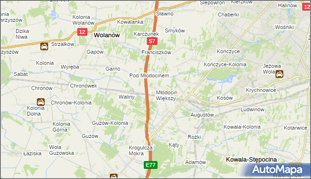 mapa Młodocin Większy, Młodocin Większy na mapie Targeo