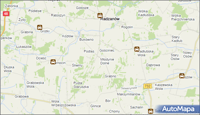 mapa Młodynie Dolne, Młodynie Dolne na mapie Targeo