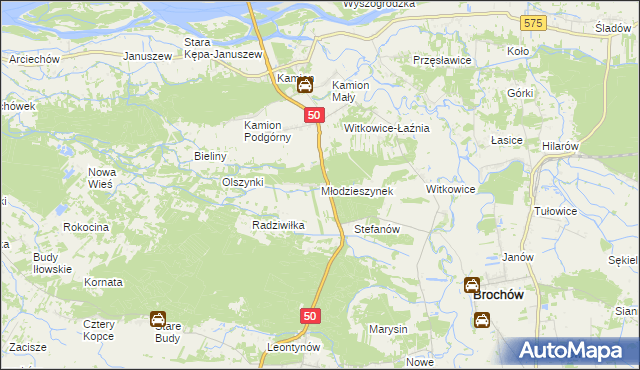 mapa Młodzieszynek gmina Młodzieszyn, Młodzieszynek gmina Młodzieszyn na mapie Targeo