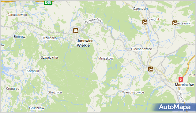 mapa Mniszków gmina Janowice Wielkie, Mniszków gmina Janowice Wielkie na mapie Targeo