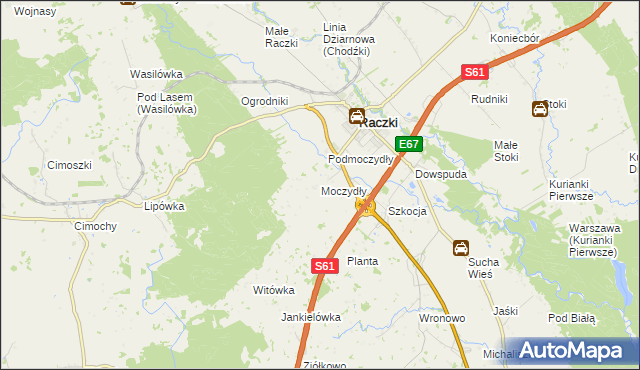 mapa Moczydły gmina Raczki, Moczydły gmina Raczki na mapie Targeo