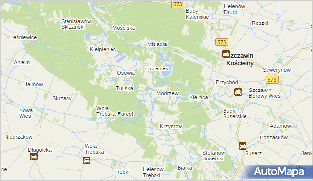 mapa Modrzew gmina Szczawin Kościelny, Modrzew gmina Szczawin Kościelny na mapie Targeo