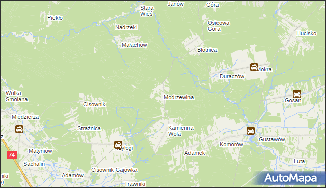 mapa Modrzewina gmina Stąporków, Modrzewina gmina Stąporków na mapie Targeo