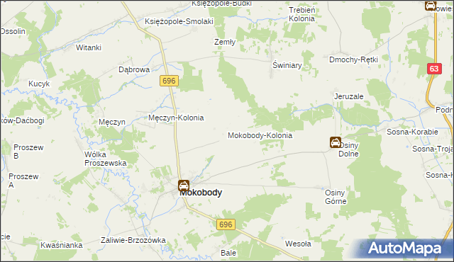 mapa Mokobody-Kolonia, Mokobody-Kolonia na mapie Targeo