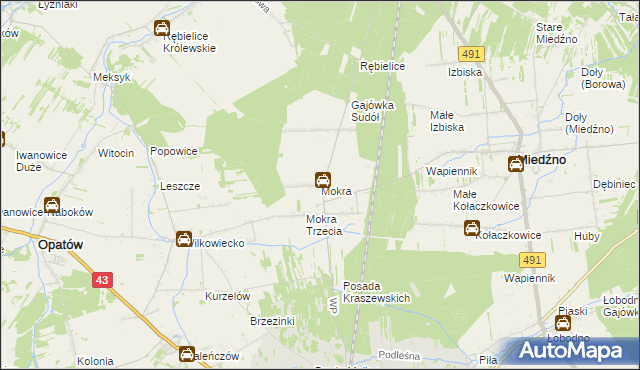 mapa Mokra gmina Miedźno, Mokra gmina Miedźno na mapie Targeo