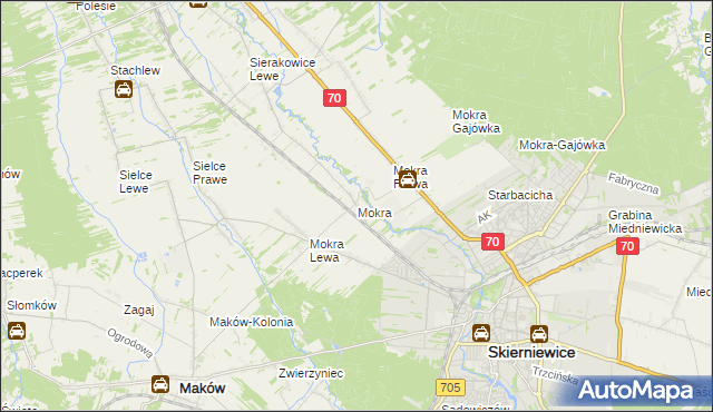 mapa Mokra gmina Skierniewice, Mokra gmina Skierniewice na mapie Targeo