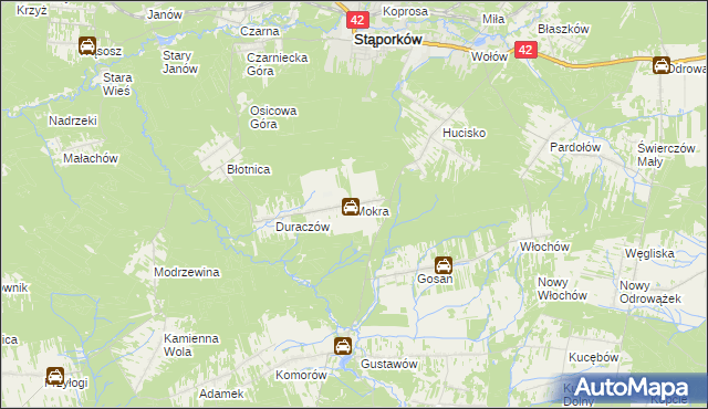 mapa Mokra gmina Stąporków, Mokra gmina Stąporków na mapie Targeo