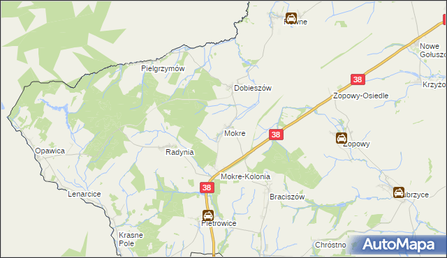 mapa Mokre gmina Głubczyce, Mokre gmina Głubczyce na mapie Targeo