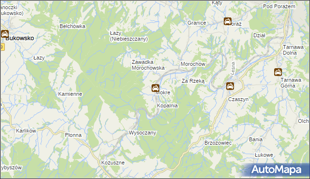 mapa Mokre gmina Zagórz, Mokre gmina Zagórz na mapie Targeo