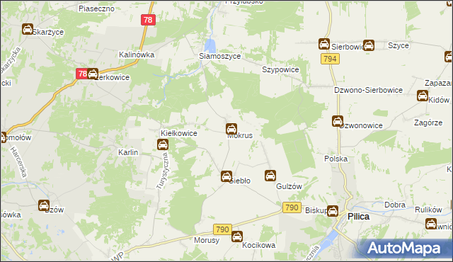 mapa Mokrus gmina Ogrodzieniec, Mokrus gmina Ogrodzieniec na mapie Targeo