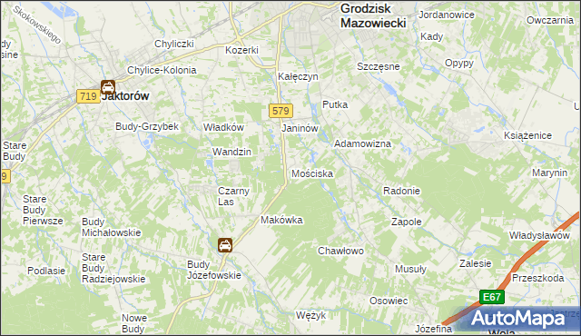 mapa Mościska gmina Grodzisk Mazowiecki, Mościska gmina Grodzisk Mazowiecki na mapie Targeo