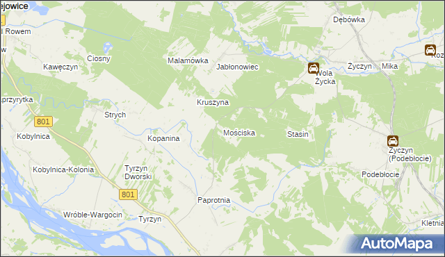 mapa Mościska gmina Trojanów, Mościska gmina Trojanów na mapie Targeo