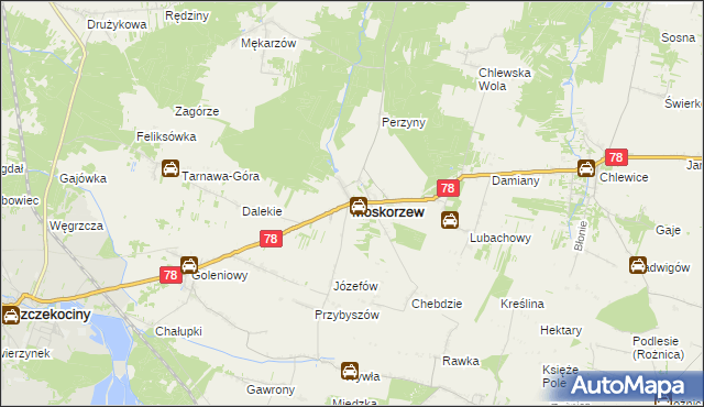 mapa Moskorzew, Moskorzew na mapie Targeo