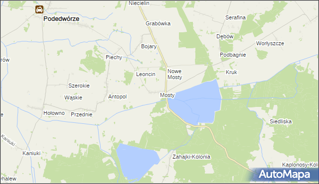 mapa Mosty gmina Podedwórze, Mosty gmina Podedwórze na mapie Targeo