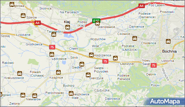 mapa Moszczenica gmina Bochnia, Moszczenica gmina Bochnia na mapie Targeo