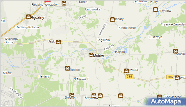 mapa Mstów powiat częstochowski, Mstów powiat częstochowski na mapie Targeo