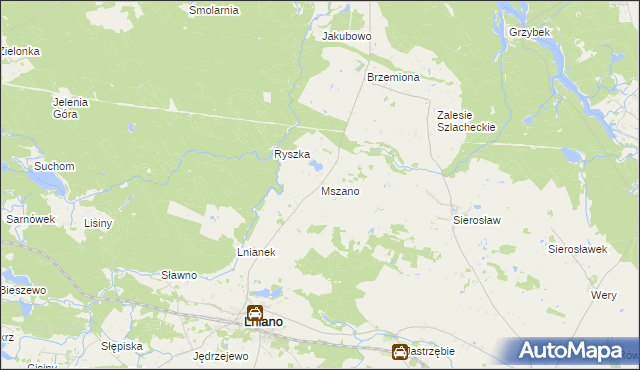 mapa Mszano gmina Lniano, Mszano gmina Lniano na mapie Targeo
