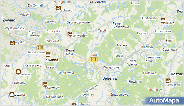 mapa Mutne, Mutne na mapie Targeo