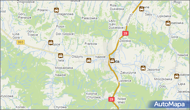 mapa Nadole gmina Dukla, Nadole gmina Dukla na mapie Targeo