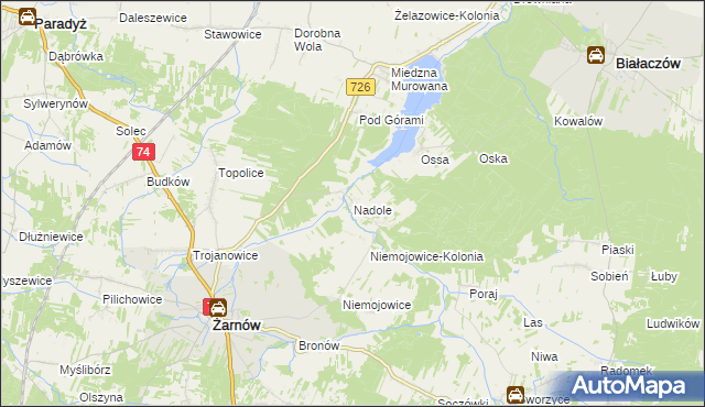 mapa Nadole gmina Żarnów, Nadole gmina Żarnów na mapie Targeo