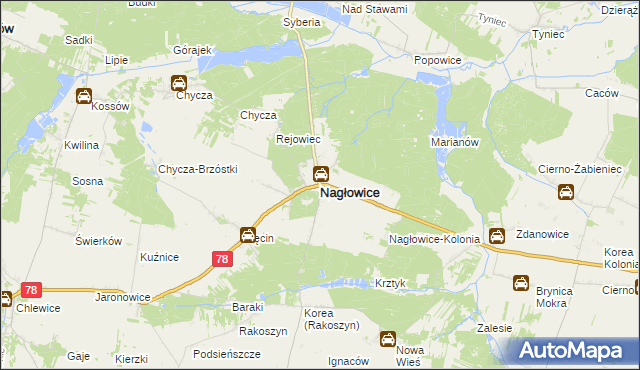 mapa Nagłowice, Nagłowice na mapie Targeo