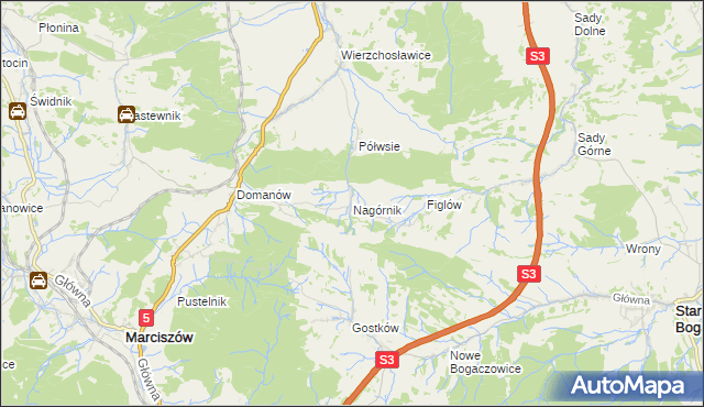 mapa Nagórnik gmina Marciszów, Nagórnik gmina Marciszów na mapie Targeo