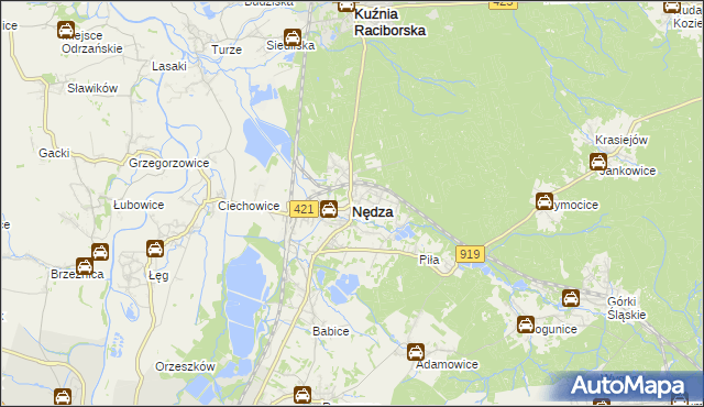 mapa Nędza powiat raciborski, Nędza powiat raciborski na mapie Targeo